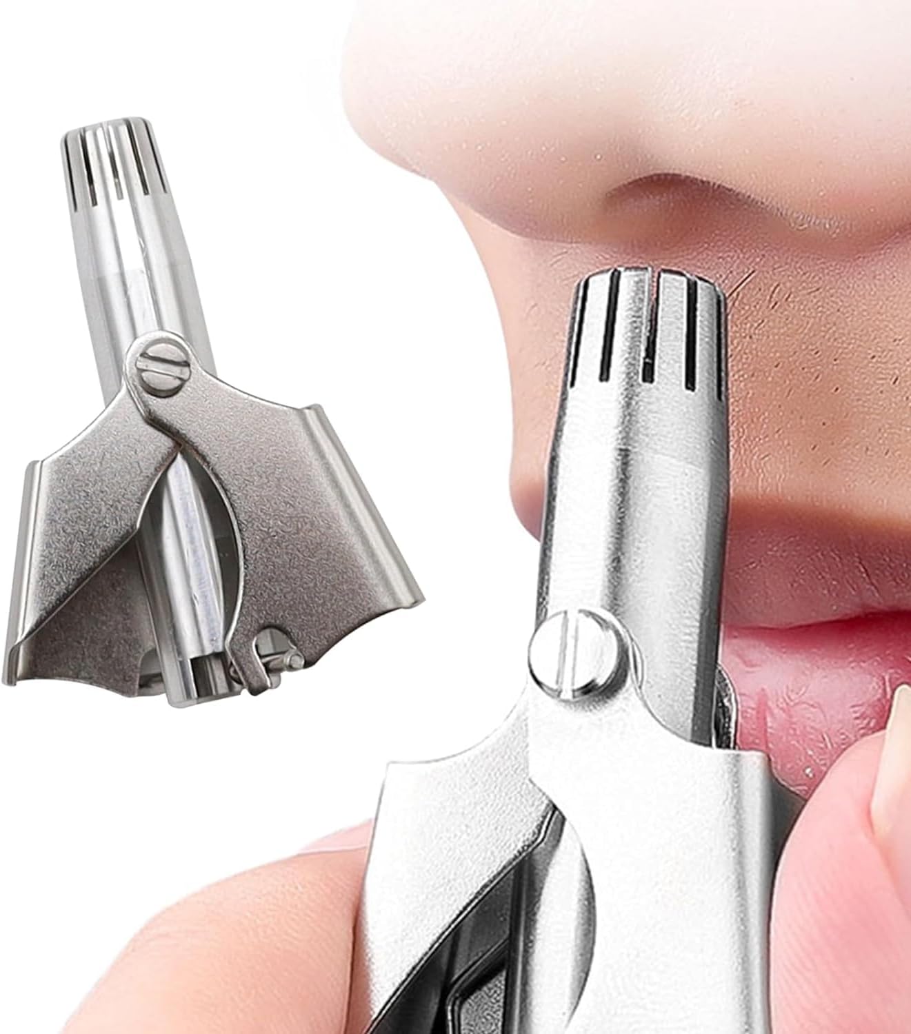 Stainless Steel Manual Nose Hair Trimmer – Portable 6-Teeth Precision Trimming Tool