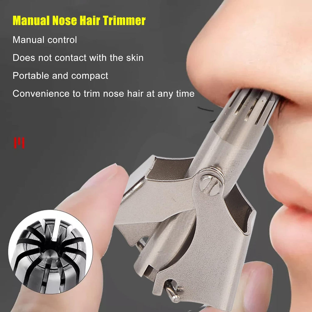 Stainless Steel Manual Nose Hair Trimmer – Portable 6-Teeth Precision Trimming Tool