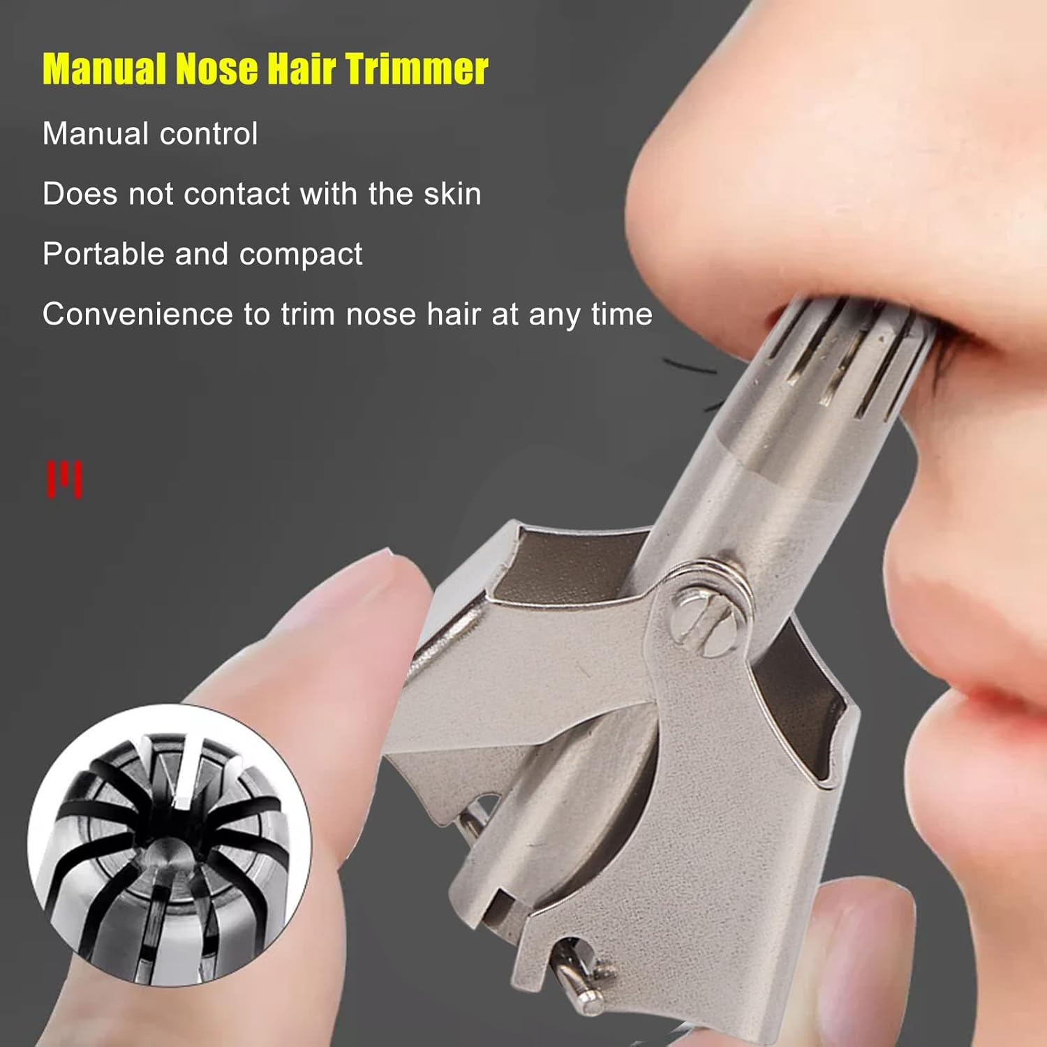 Stainless Steel Manual Nose Hair Trimmer – Portable 6-Teeth Precision Trimming Tool
