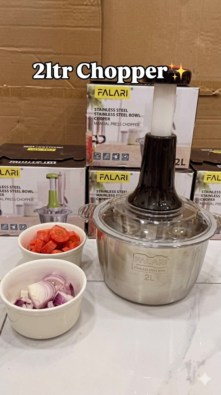 Large 2L Bowl Effortless Vegetable Chopper & Meat Mincer Manual Hand-Press Food
