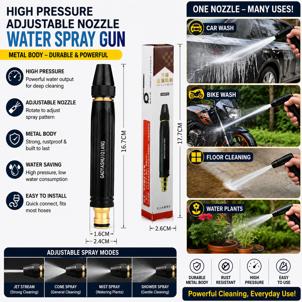 High Pressure Adjustable Nozzle Water Spray Gun Metal Body