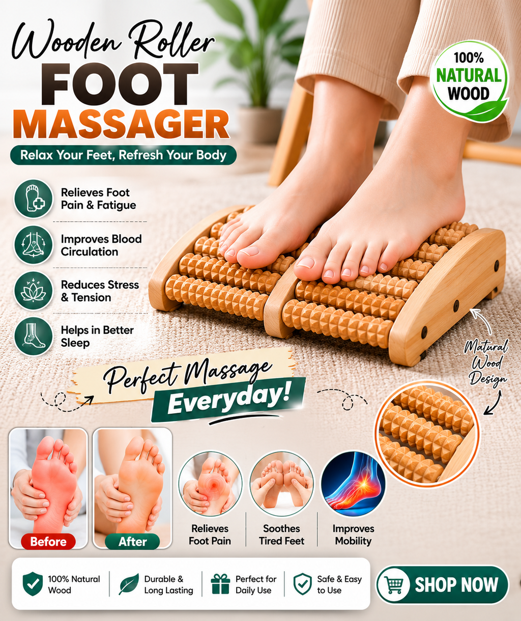 Wooden Roller Foot Massager Durable Natural Wood Design For Relaxation Stress Relief And Improved Blood Circulation