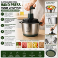 Large 2L Bowl Effortless Vegetable Chopper & Meat Mincer Manual Hand-Press Food