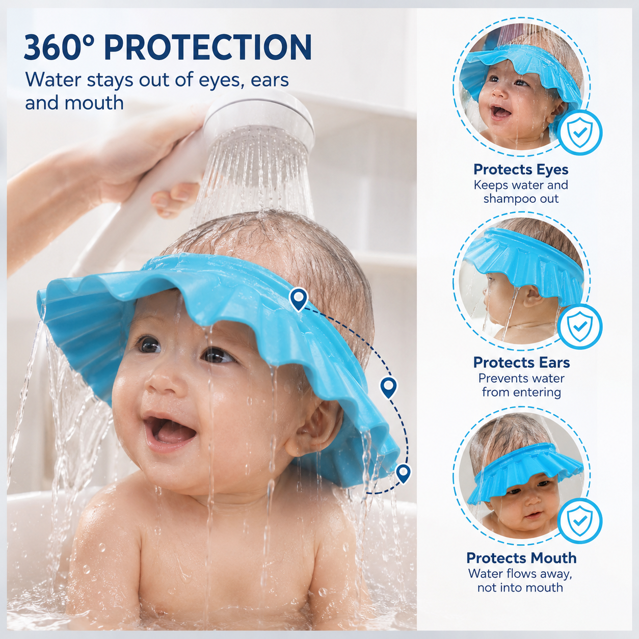 Baby Shower Cap With Stopper | Silicon Baby Shower Cap
