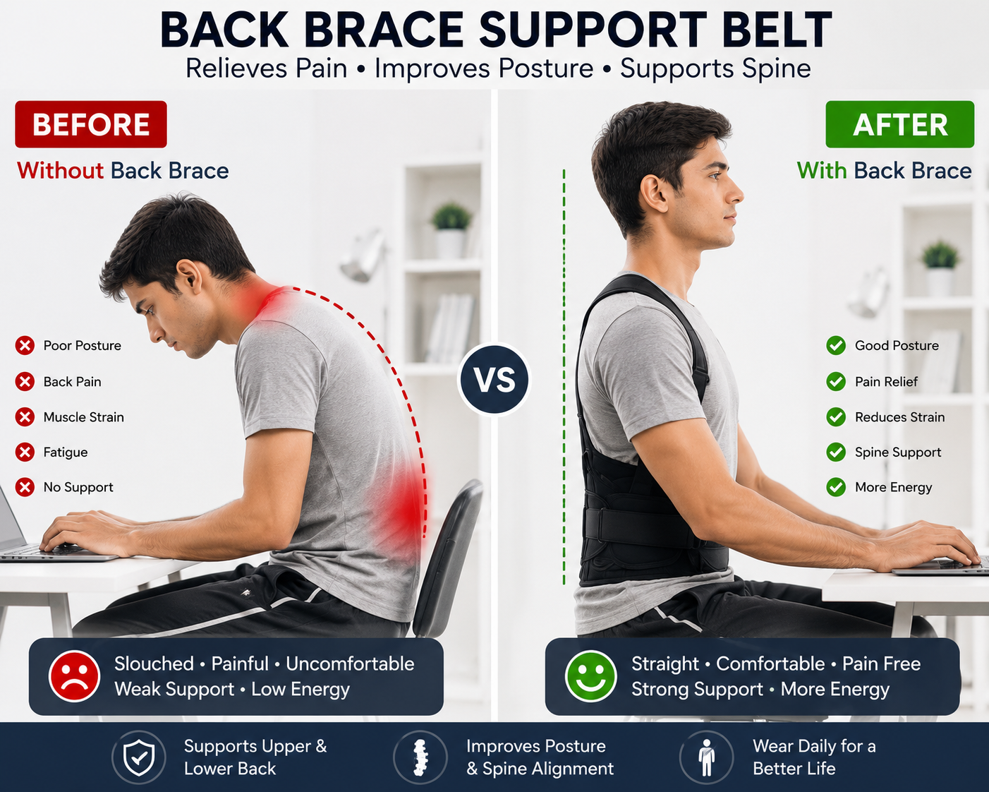 Magnetic Posture Corrector Back Support Belt Back Pain Relief  Unisex Size